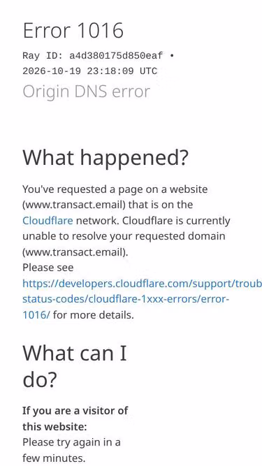 Screenshot of transact.email