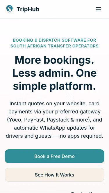 Screenshot of triphub.co.za