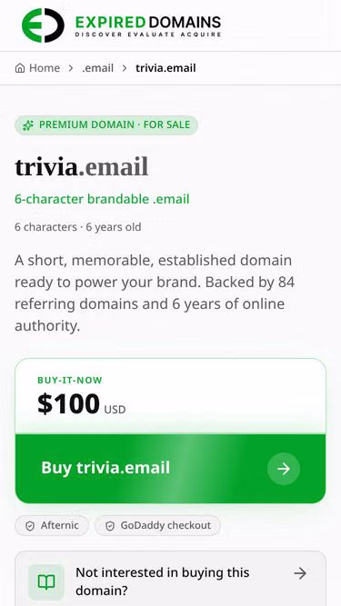 Screenshot of trivia.email