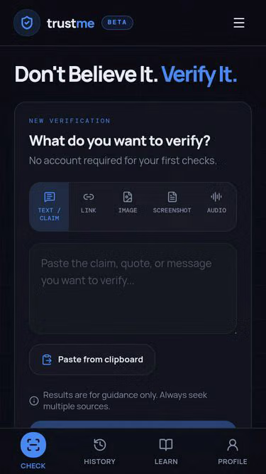 Screenshot of trustme.mobi