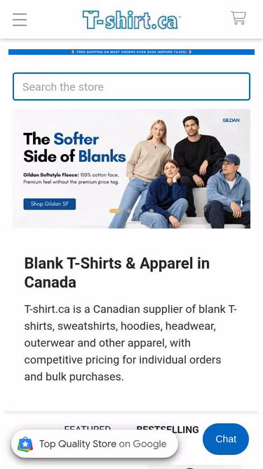 Screenshot of tshirt.ca