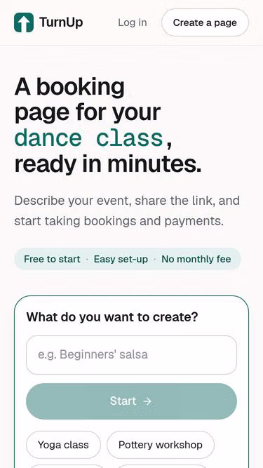 Screenshot of turnup.page
