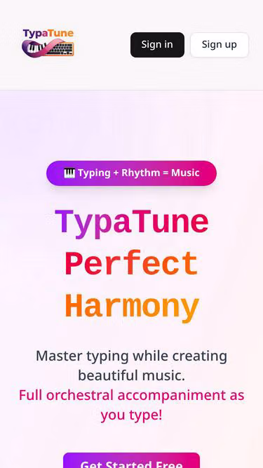 Screenshot of typing.music