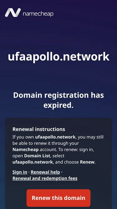 Screenshot of ufaapollo.network