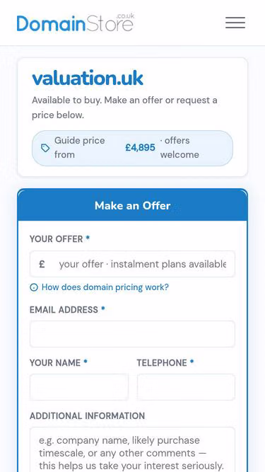 Screenshot of valuation.uk