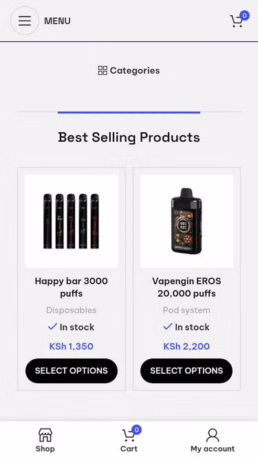 Screenshot of vape.co.ke