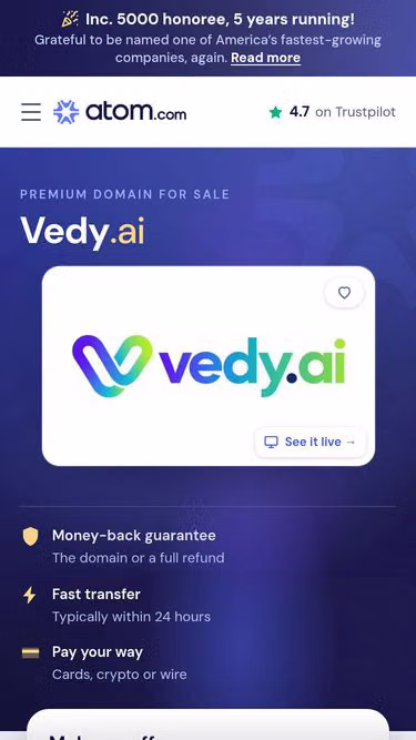 Screenshot of vedy.ai