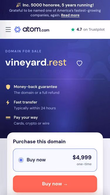 Screenshot of vineyard.rest