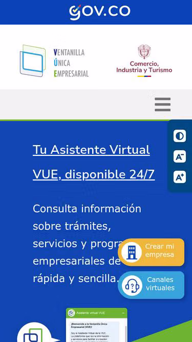 Screenshot of vue.gov.co