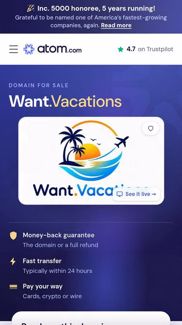 Screenshot of want.vacations