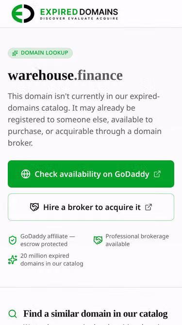 Screenshot of warehouse.finance