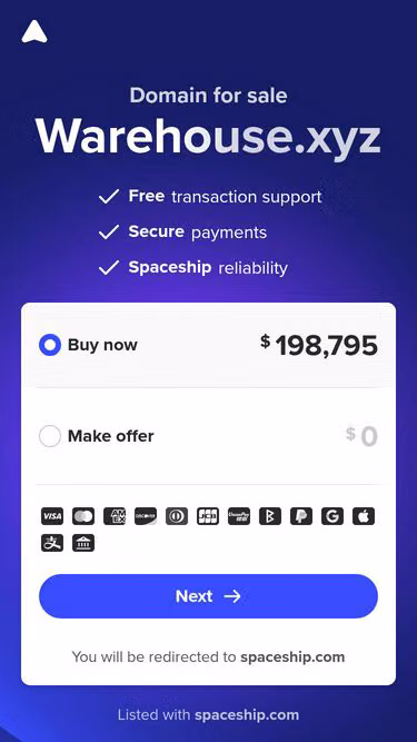 Screenshot of warehouse.xyz
