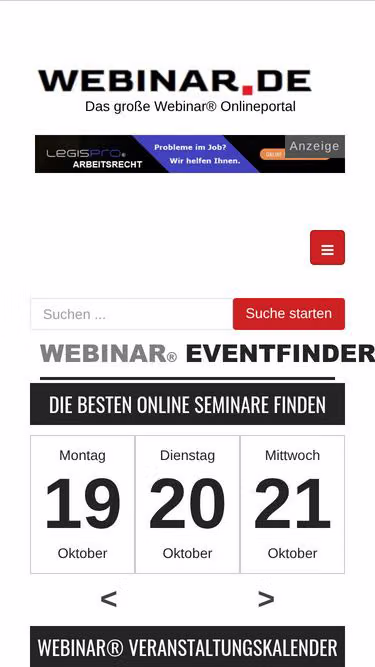 Screenshot of webinar.de