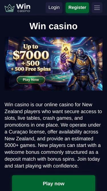 Screenshot of wincashino.nz