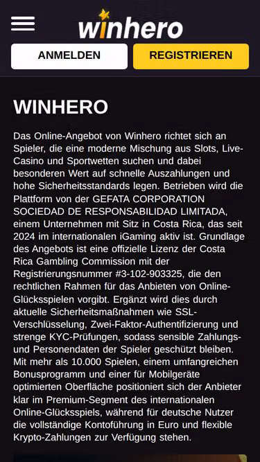 Screenshot of winhero.casino