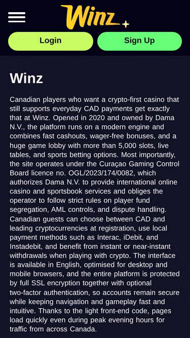 Screenshot of winzcasino.bet