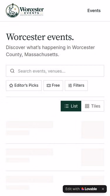 Screenshot of worcester.events