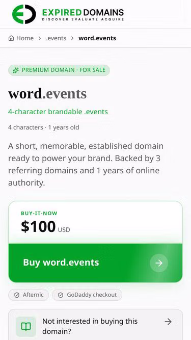 Screenshot of word.events