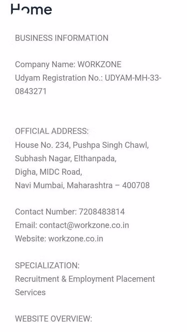 Screenshot of workzone.co.in