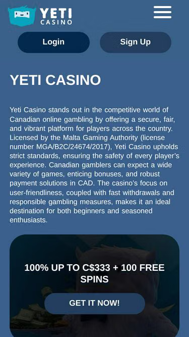 Screenshot of yeticasino.ca