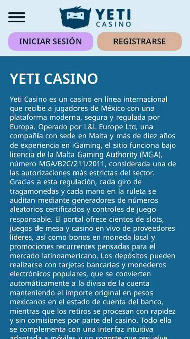 Screenshot of yeticasino.com.mx
