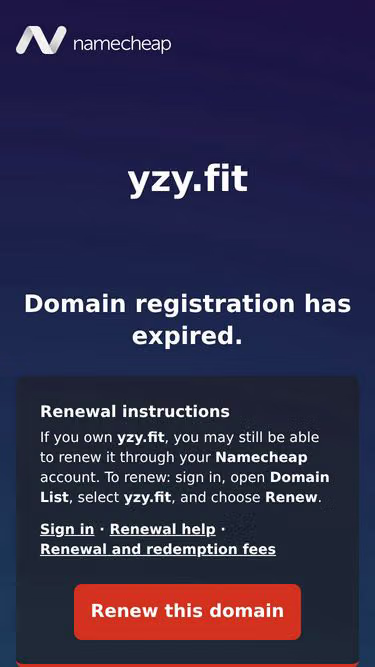 Screenshot of yzy.fit